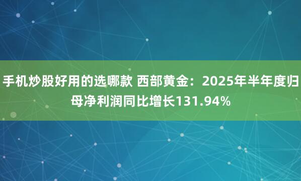 手机炒股好用的选哪款 西部黄金：2025年半年度归母净利润同比增长131.94%